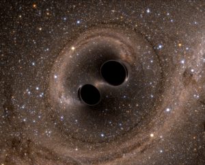 An artist’s impression of the black holes that LIGO observed colliding on September 14, 2015. Image credit: Simulating Extreme Spacetimes, http://www.black-holes.org/.